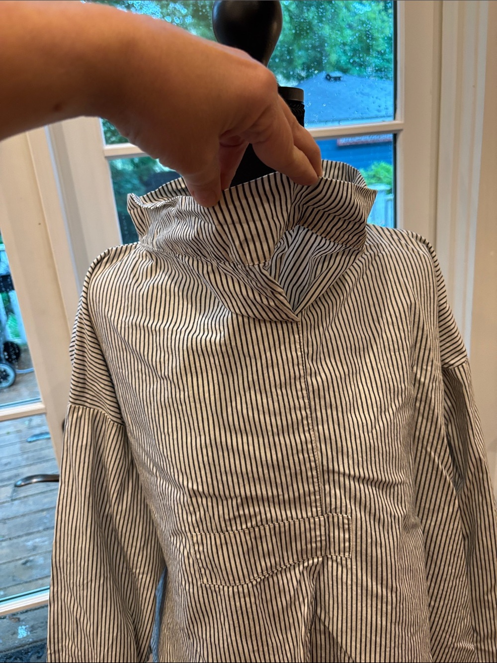 Striped Mock-Neck Women’s Blouse in Black and White - Picture 3 of 8